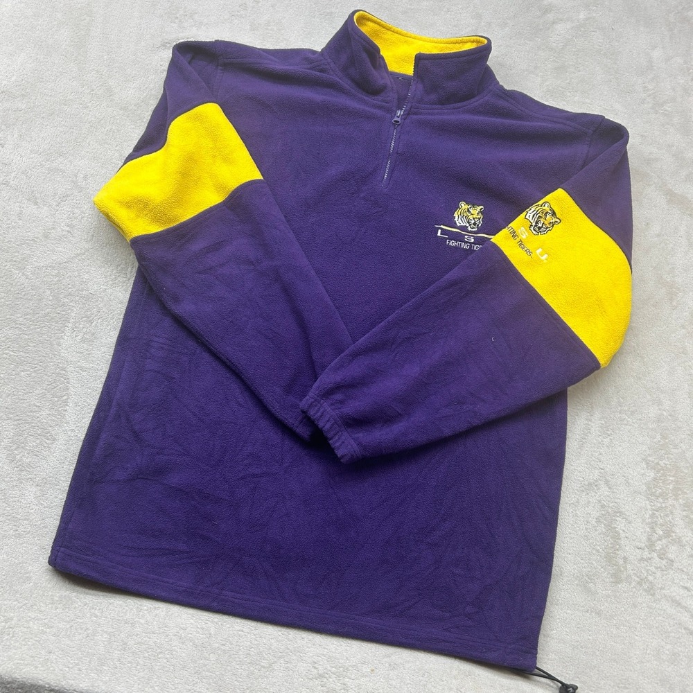 Vintage LSU Quarter Zip Fleece Pullover Men L Purple Colorblock Fighting Tigers